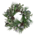Winter Wreath with Frosted Pine Branches and Silver Ornaments, 24 Inch All Vera Mart