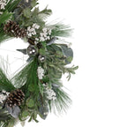 Winter Wreath with Frosted Pine Branches and Silver Ornaments, 24 Inch All Vera Mart