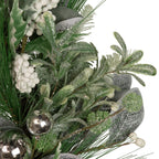 Winter Wreath with Frosted Pine Branches and Silver Ornaments, 24 Inch All Vera Mart