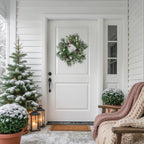 Winter Wreath with Frosted Pine Branches and Silver Ornaments, 24 Inch All Vera Mart
