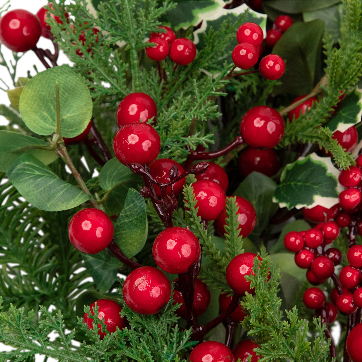 Mixed Pine and Cedar Christmas Wreath with Red Berries and Holly 30 Inch Unlit