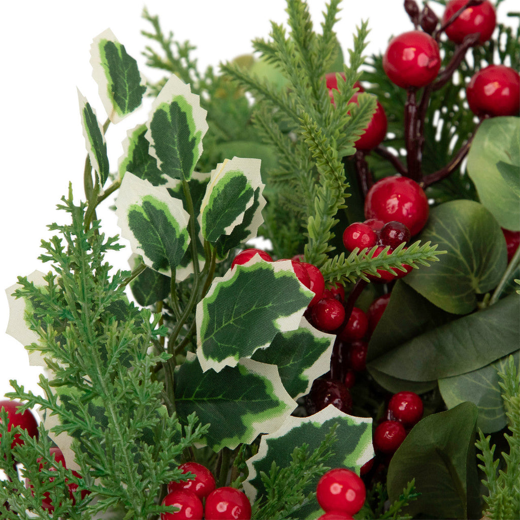 Mixed Pine and Cedar Christmas Wreath with Red Berries and Holly 30 Inch Unlit