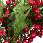 Mixed Pine and Cedar Christmas Wreath with Red Berries and Holly 30 Inch Unlit