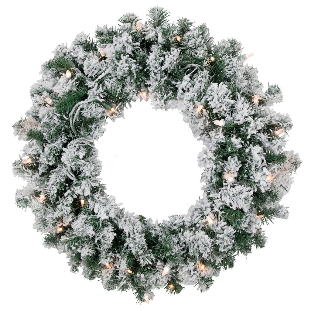 Pre Lit White Christmas Wreath with 50 Clear Mini Lights and 200 Branch Tips, 24 Inch Diameter All Vera Mart