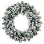 Pre Lit White Christmas Wreath with 50 Clear Mini Lights and 200 Branch Tips, 24 Inch Diameter All Vera Mart