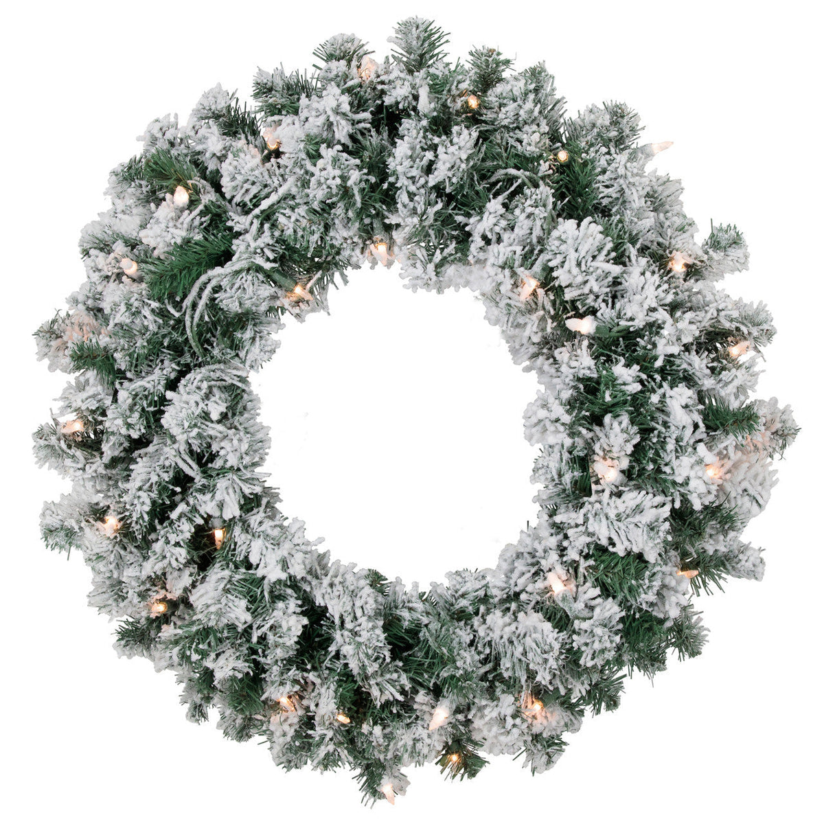 Pre Lit White Christmas Wreath with 50 Clear Mini Lights and 200 Branch Tips, 24 Inch Diameter All Vera Mart