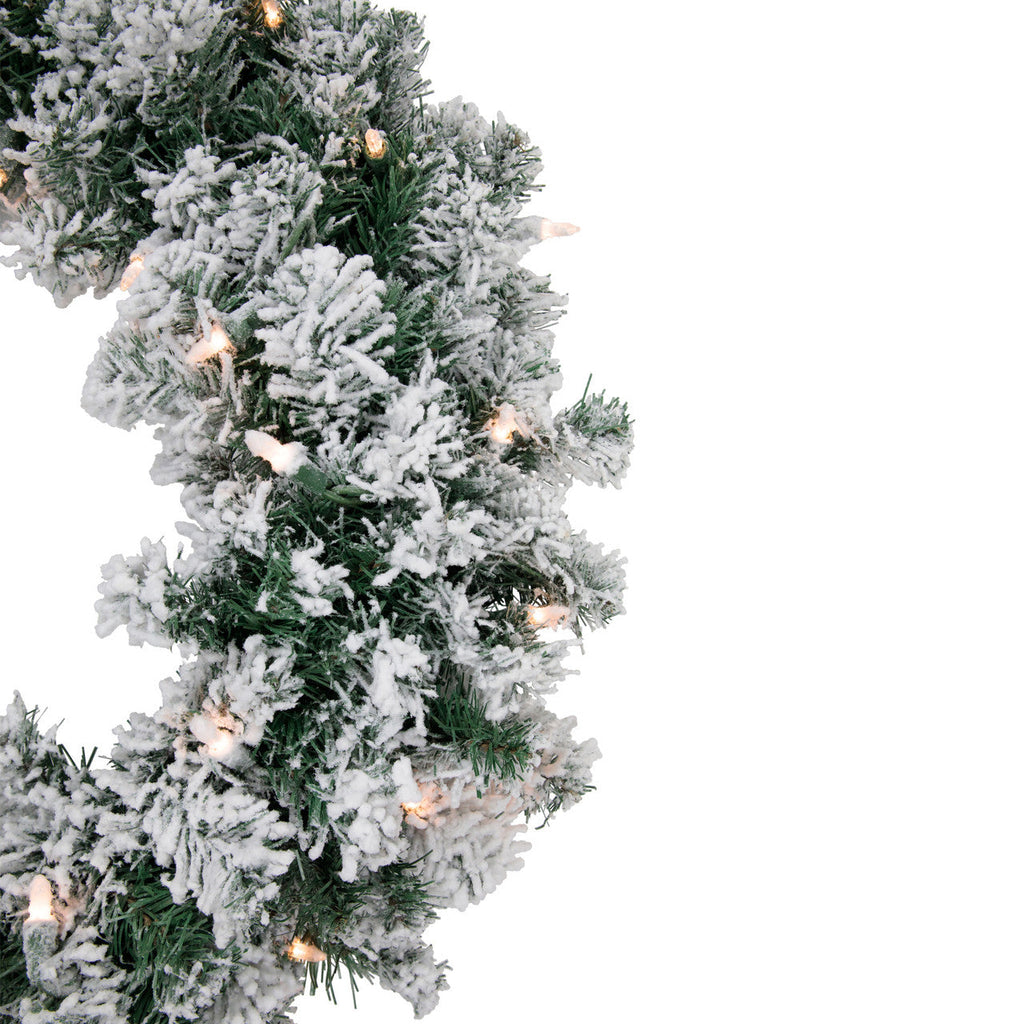 Pre Lit White Christmas Wreath with 50 Clear Mini Lights and 200 Branch Tips, 24 Inch Diameter All Vera Mart