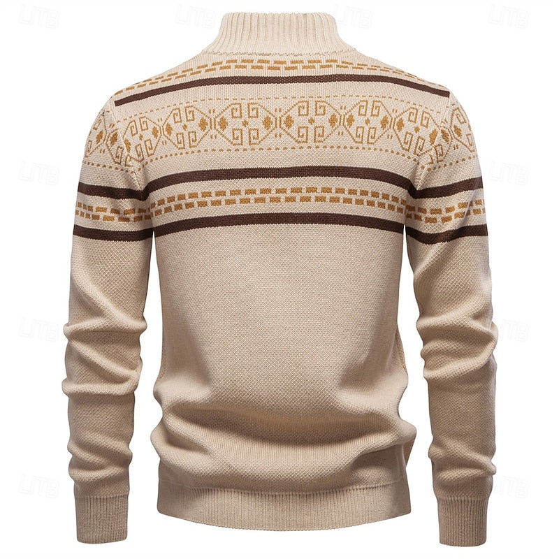 Zip Up Cardigan with Fair Isle Pattern and Stand Collar, Full Sleeves All Vera Mart