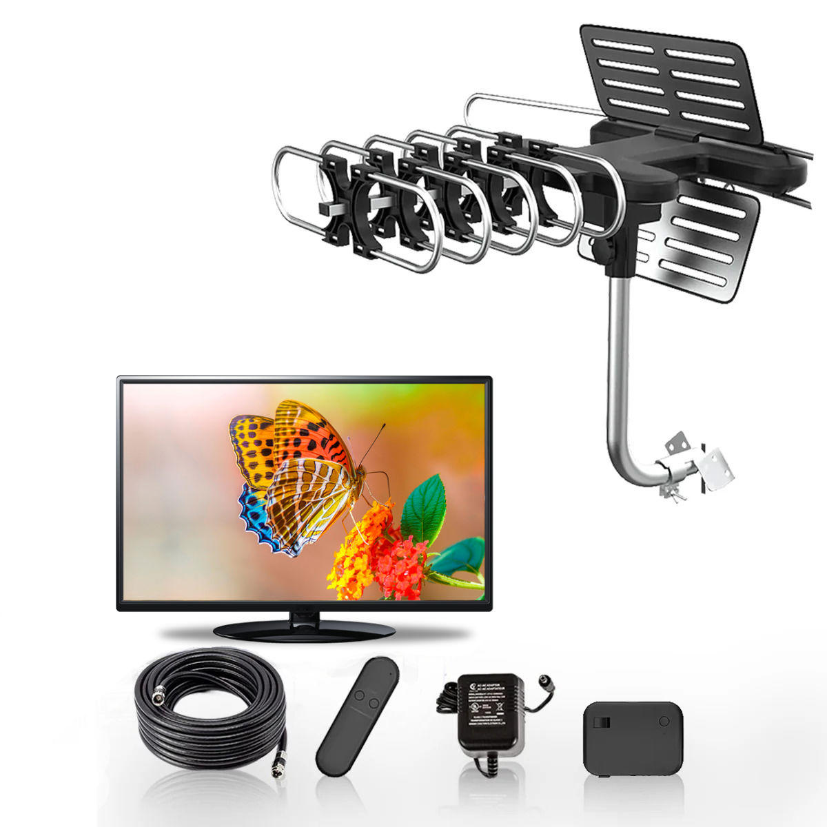 Motorized TV Antenna with 360 Degree Rotation and Signal Amplifier, 33ft Cable All Vera Mart