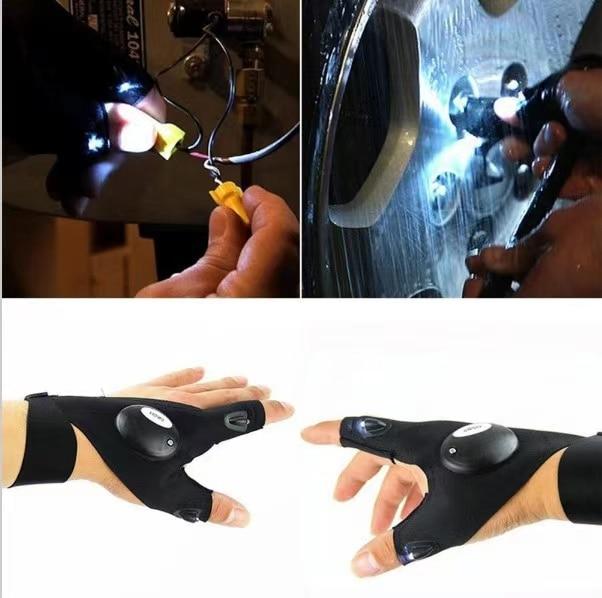 Fingerless Work Gloves with Dual LED Finger Lights and Adjustable Strap All Vera Mart