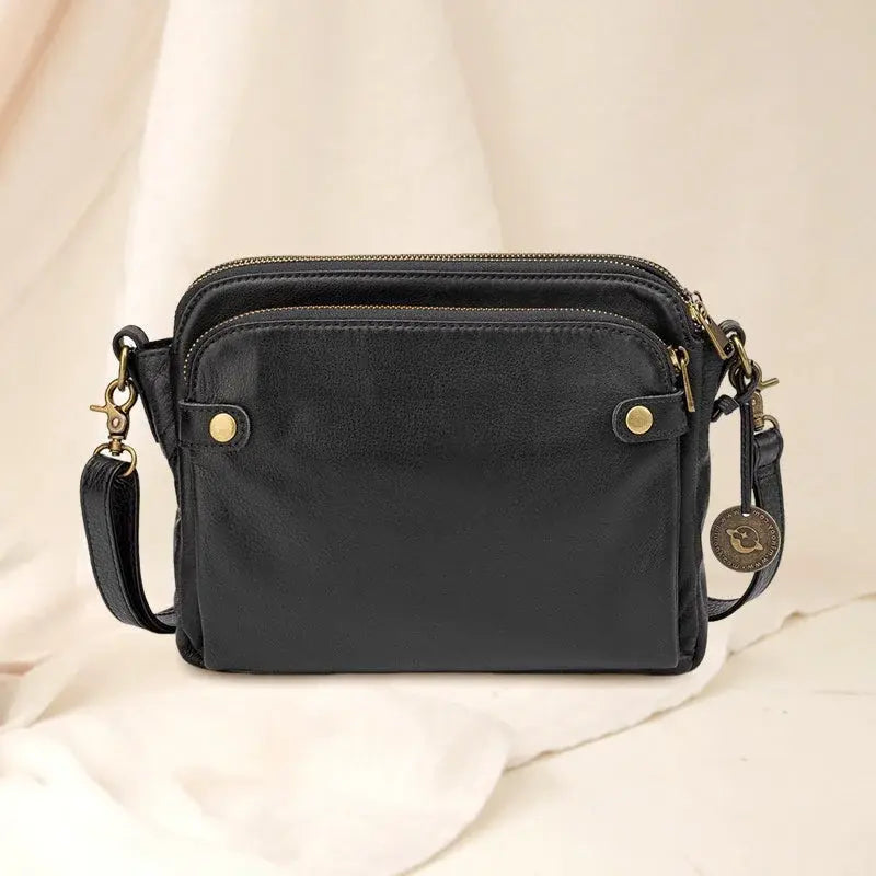 Leather Crossbody Bag with Three Compartments and Detachable Strap, Convertible Clutch All Vera Mart
