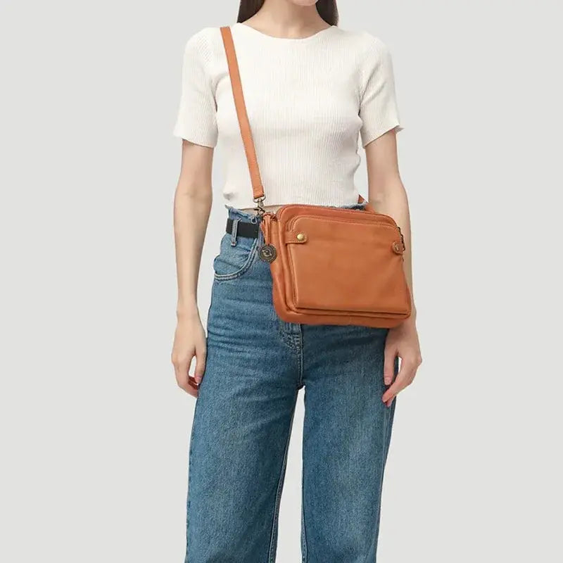 Leather Crossbody Bag with Three Compartments and Detachable Strap, Convertible Clutch All Vera Mart