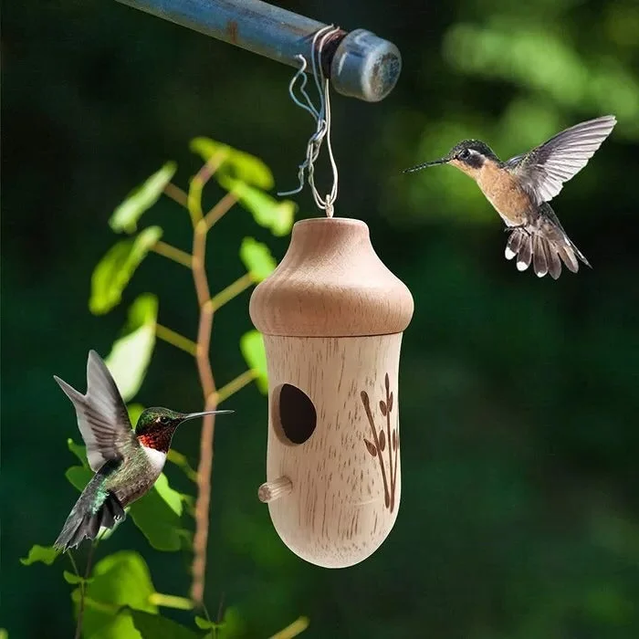 Hummingbird Nesting House with Wood Grain Finish and Hanging Hook All Vera Mart