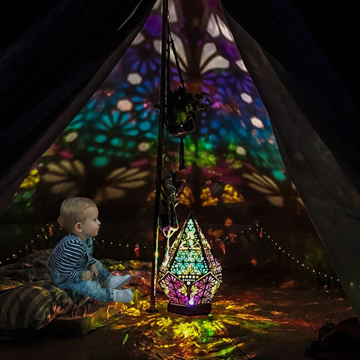 Projection Night Light with Wooden Frame and Colorful Wall Patterns All Vera Mart
