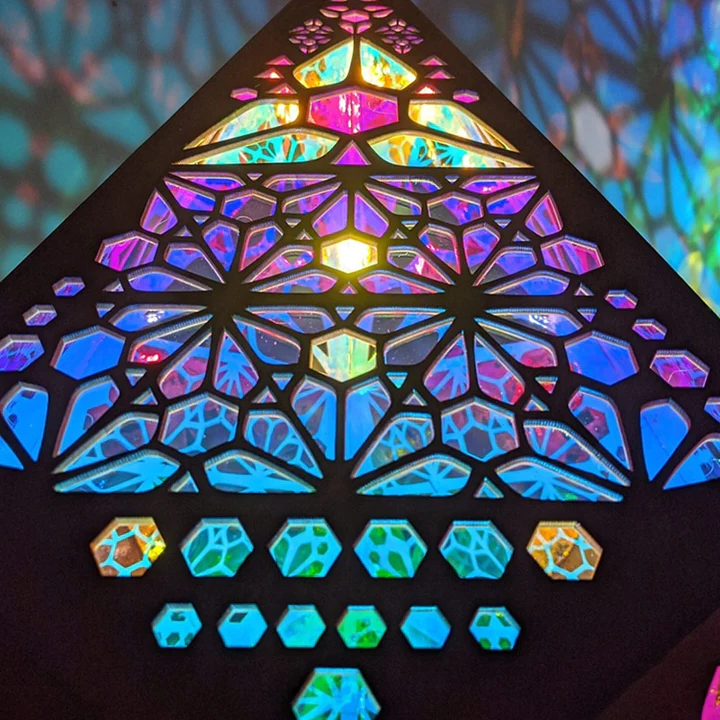 Projection Night Light with Wooden Frame and Colorful Wall Patterns All Vera Mart