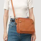 Leather Crossbody Bag with Three Compartments and Detachable Strap, Convertible Clutch All Vera Mart