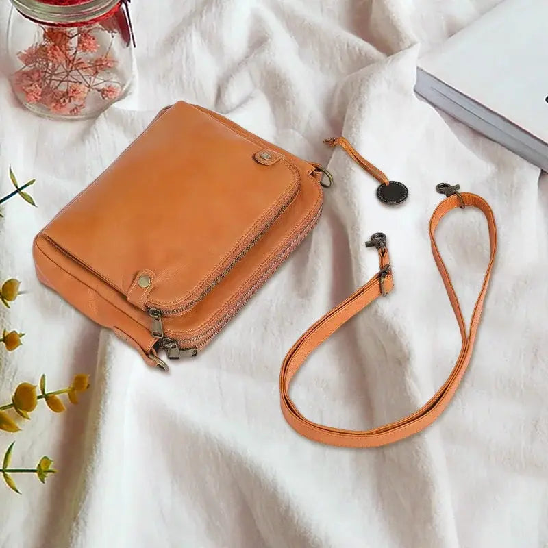 Leather Crossbody Bag with Three Compartments and Detachable Strap, Convertible Clutch All Vera Mart