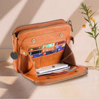 Leather Crossbody Bag with Three Compartments and Detachable Strap, Convertible Clutch All Vera Mart