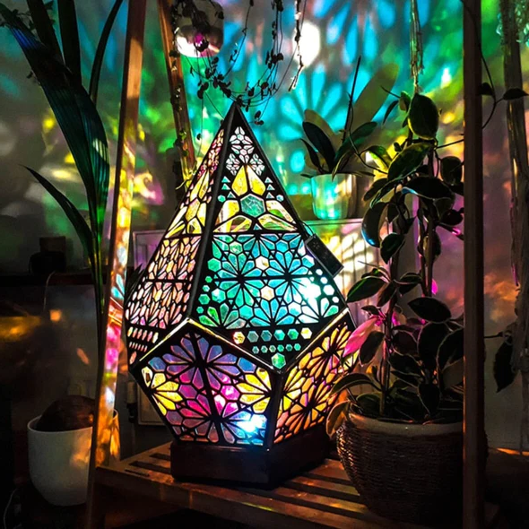 Projection Night Light with Wooden Frame and Colorful Wall Patterns All Vera Mart