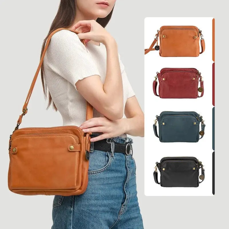 Leather Crossbody Bag with Three Compartments and Detachable Strap, Convertible Clutch All Vera Mart