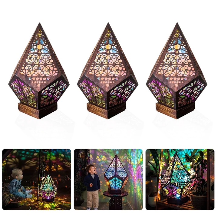 Projection Night Light with Wooden Frame and Colorful Wall Patterns All Vera Mart