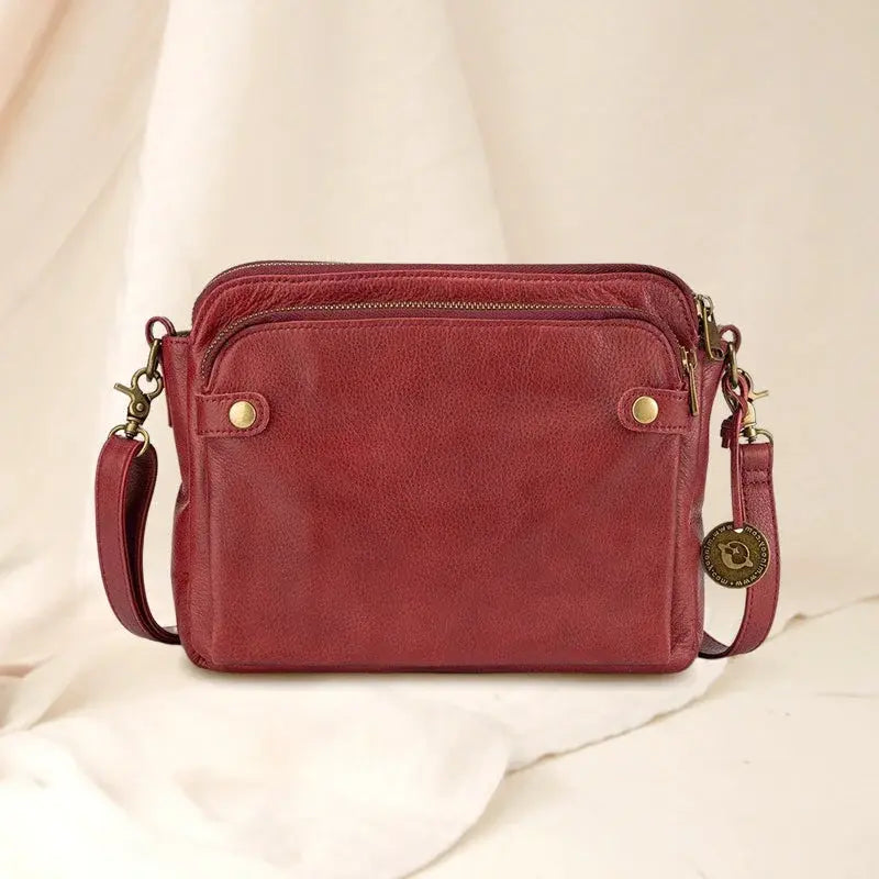 Leather Crossbody Bag with Three Compartments and Detachable Strap, Convertible Clutch All Vera Mart