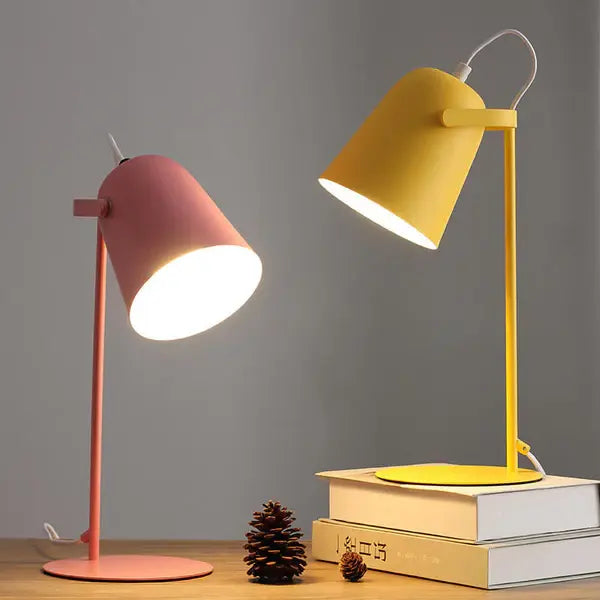 Table Lamp with Bucket-Shaped Shade and Iron Base for Bedroom Desk, Macaron Colors All Vera Mart
