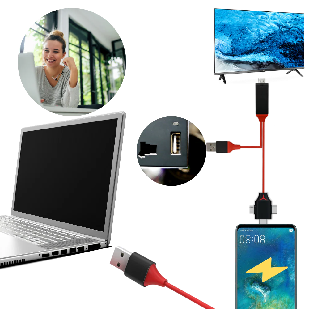 Mobile HDMI Adapter with Triple Device Connectors and USB Charging Port All Vera Mart