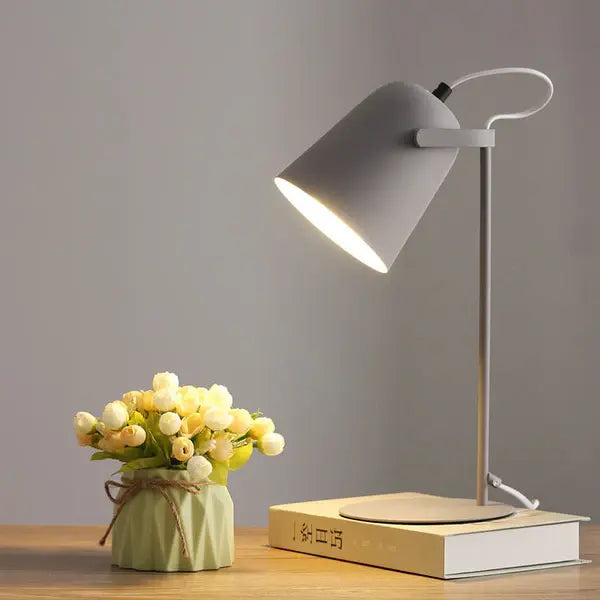 Table Lamp with Bucket-Shaped Shade and Iron Base for Bedroom Desk, Macaron Colors All Vera Mart