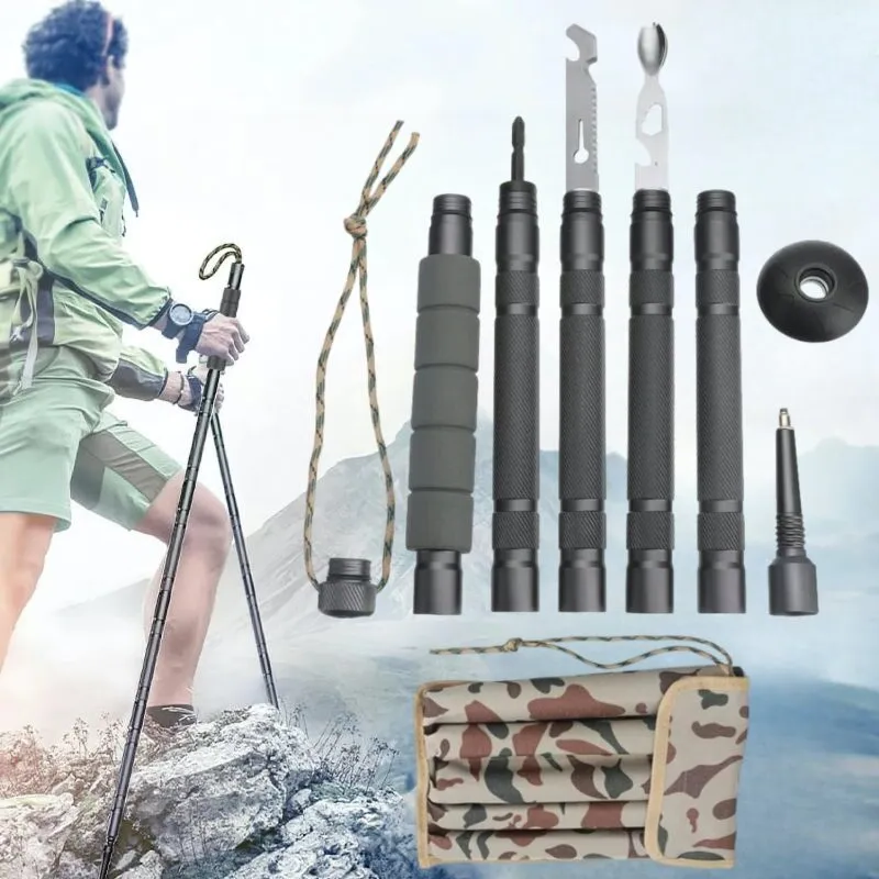 Multitool Walking Stick with Built-In Knife and Fire Starter, 41.73in All Vera Mart