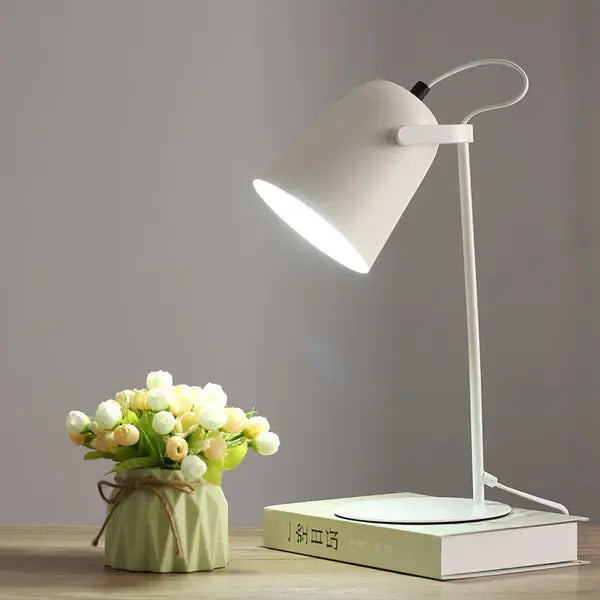 Table Lamp with Bucket-Shaped Shade and Iron Base for Bedroom Desk, Macaron Colors All Vera Mart