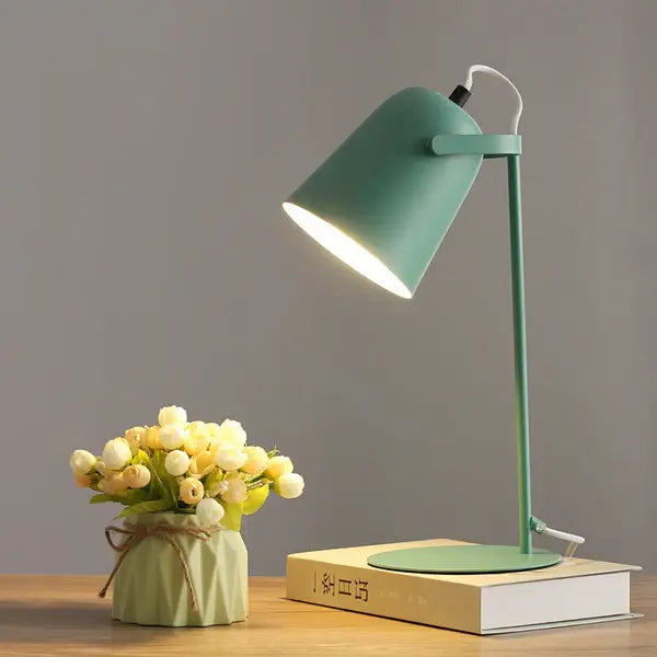 Table Lamp with Bucket-Shaped Shade and Iron Base for Bedroom Desk, Macaron Colors All Vera Mart