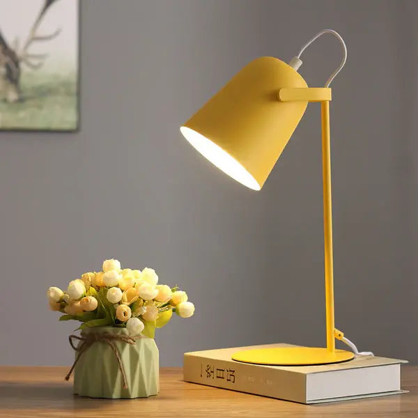 Table Lamp with Bucket-Shaped Shade and Iron Base for Bedroom Desk, Macaron Colors All Vera Mart