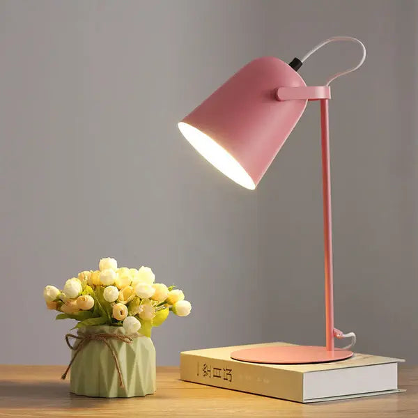 Table Lamp with Bucket-Shaped Shade and Iron Base for Bedroom Desk, Macaron Colors All Vera Mart