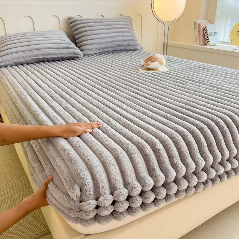 Ribbed Fitted Sheet Set with Deep Pocket Elastic and Breathable Fabric All Vera Mart