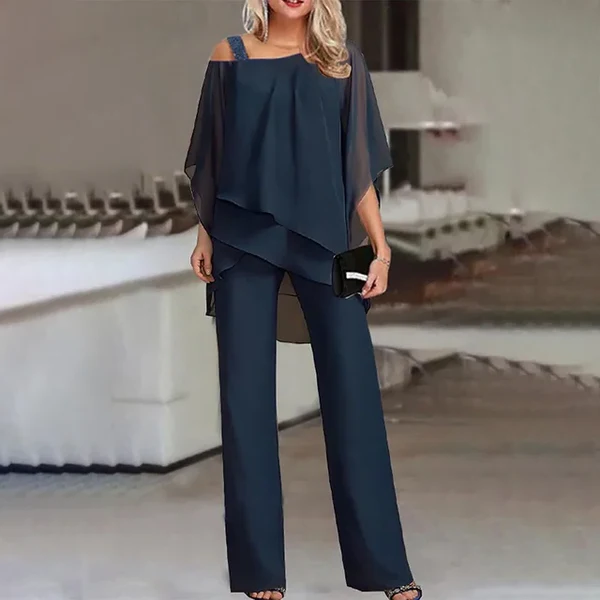 Two-Piece Matching Set with Fitted Top and Tailored Bottoms, Cotton Polyester Blend All Vera Mart