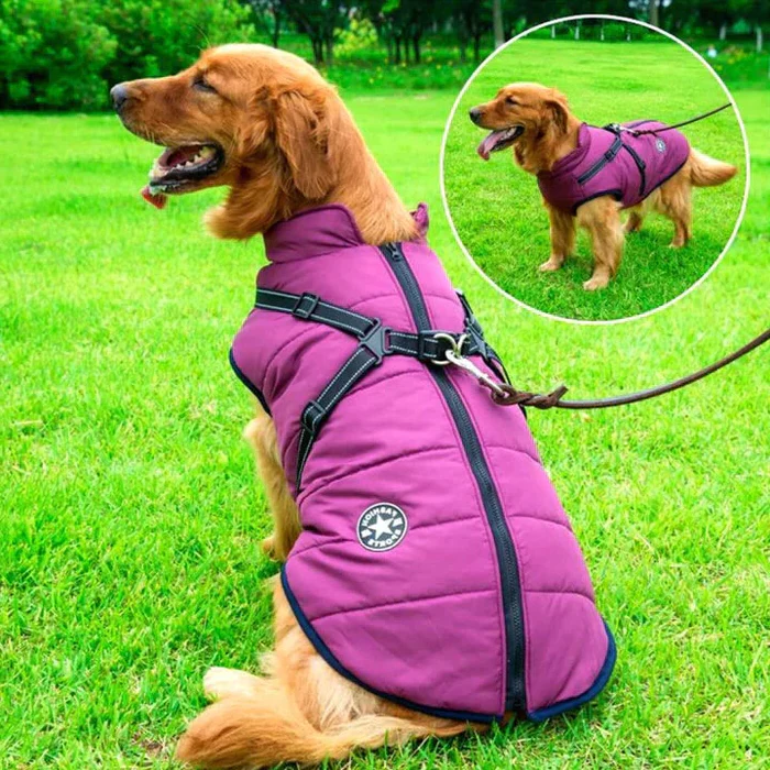 Dog Winter Jacket with Sherpa Fleece Lining and Integrated Harness, Reflective Strips All Vera Mart