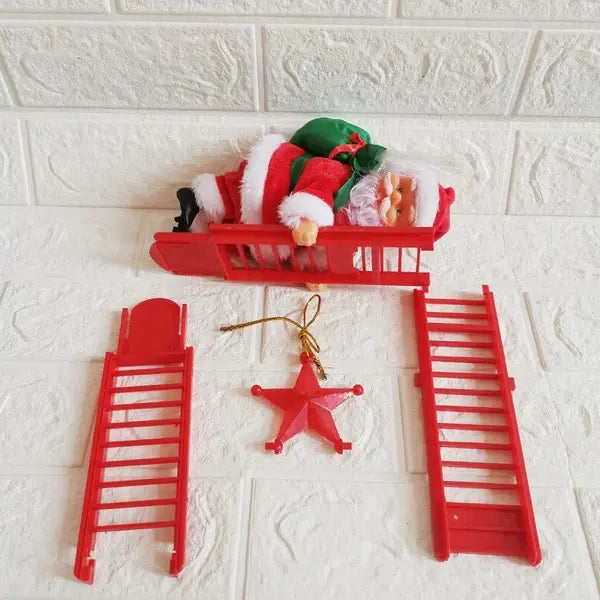 Animated Santa Ornament with Integrated LED Lights and Music, Climbing Ladder Decoration All Vera Mart
