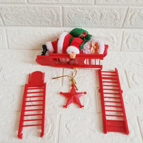 Animated Santa Ornament with Integrated LED Lights and Music, Climbing Ladder Decoration All Vera Mart