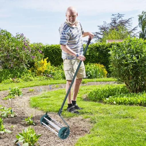 Lawn Spike Aerator with 32 Steel Spikes and 18in Rolling Width All Vera Mart