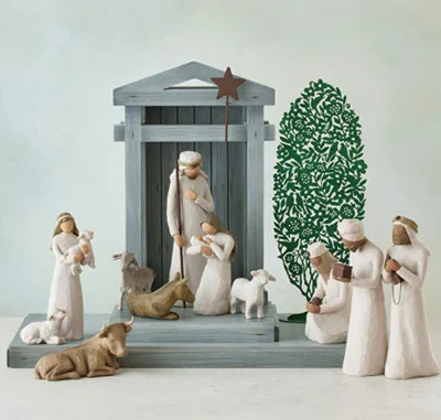Handmade Barn Wood Nativity Creche with Six Wooden Figures and Metal Frame All Vera Mart