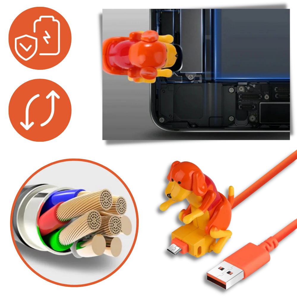 Animated Dog Charging Cable with 3 Connectors and Fast Power Delivery All Vera Mart