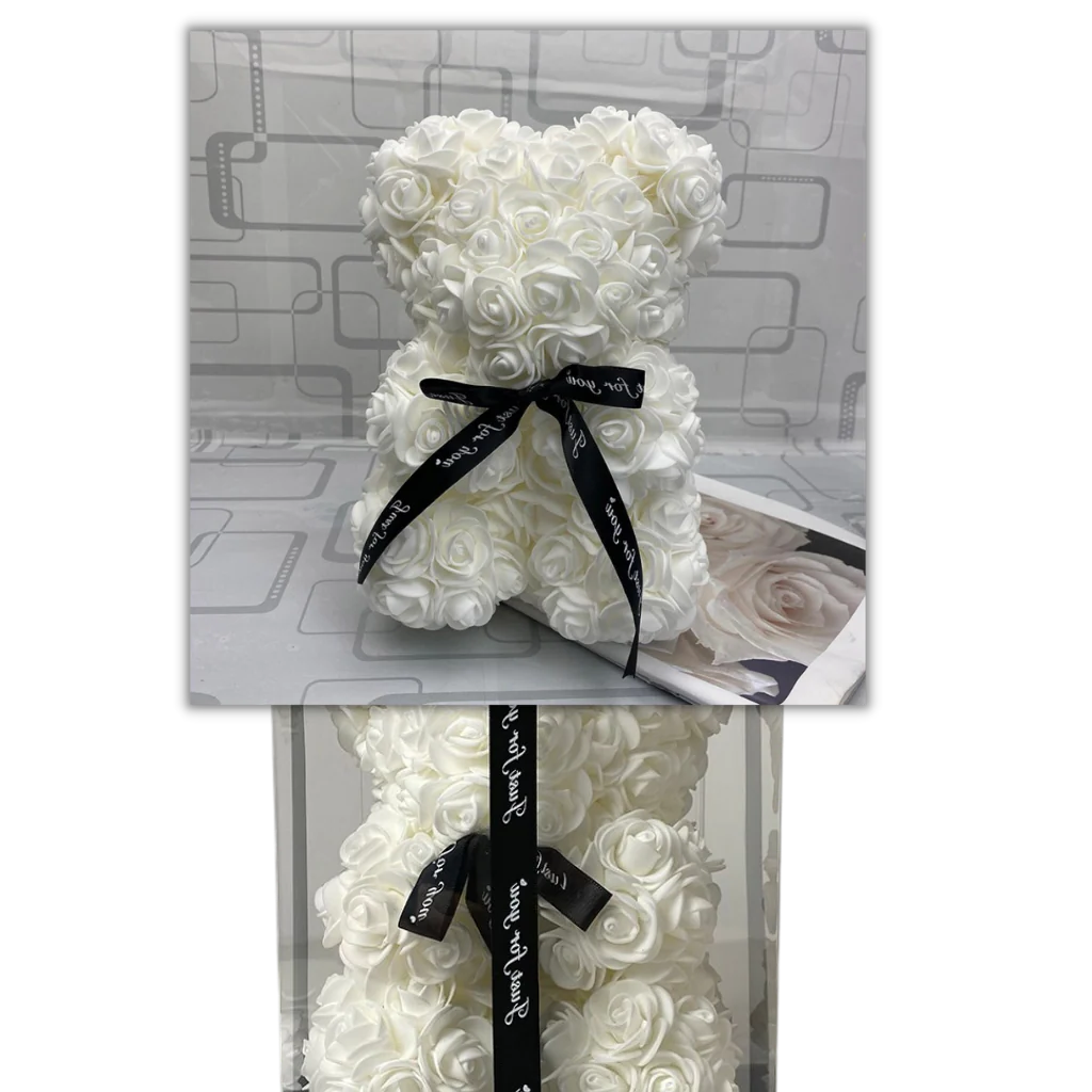 Foam Rose Teddy Bear with Ribbon Accent, 9.8 Inches Tall All Vera Mart