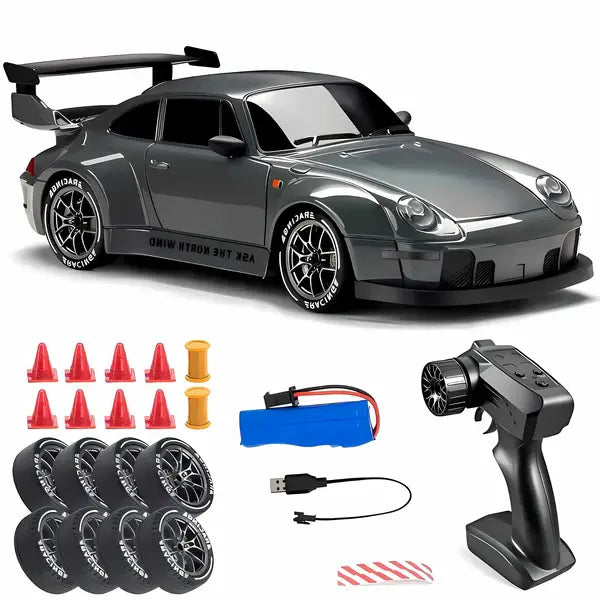 RC Drift Car with Four-Wheel Drive and LED Lights, Rechargeable Battery Included All Vera Mart