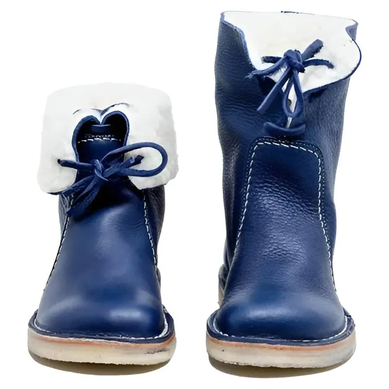 Leather Boots with Wool Lining and Crepe Rubber Sole, Fold-Over Cuff All Vera Mart