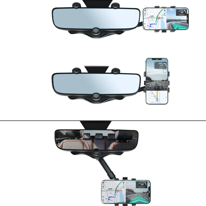Rearview Mirror Car Phone Holder with 360 Degree Rotation and Extendable Arm All Vera Mart