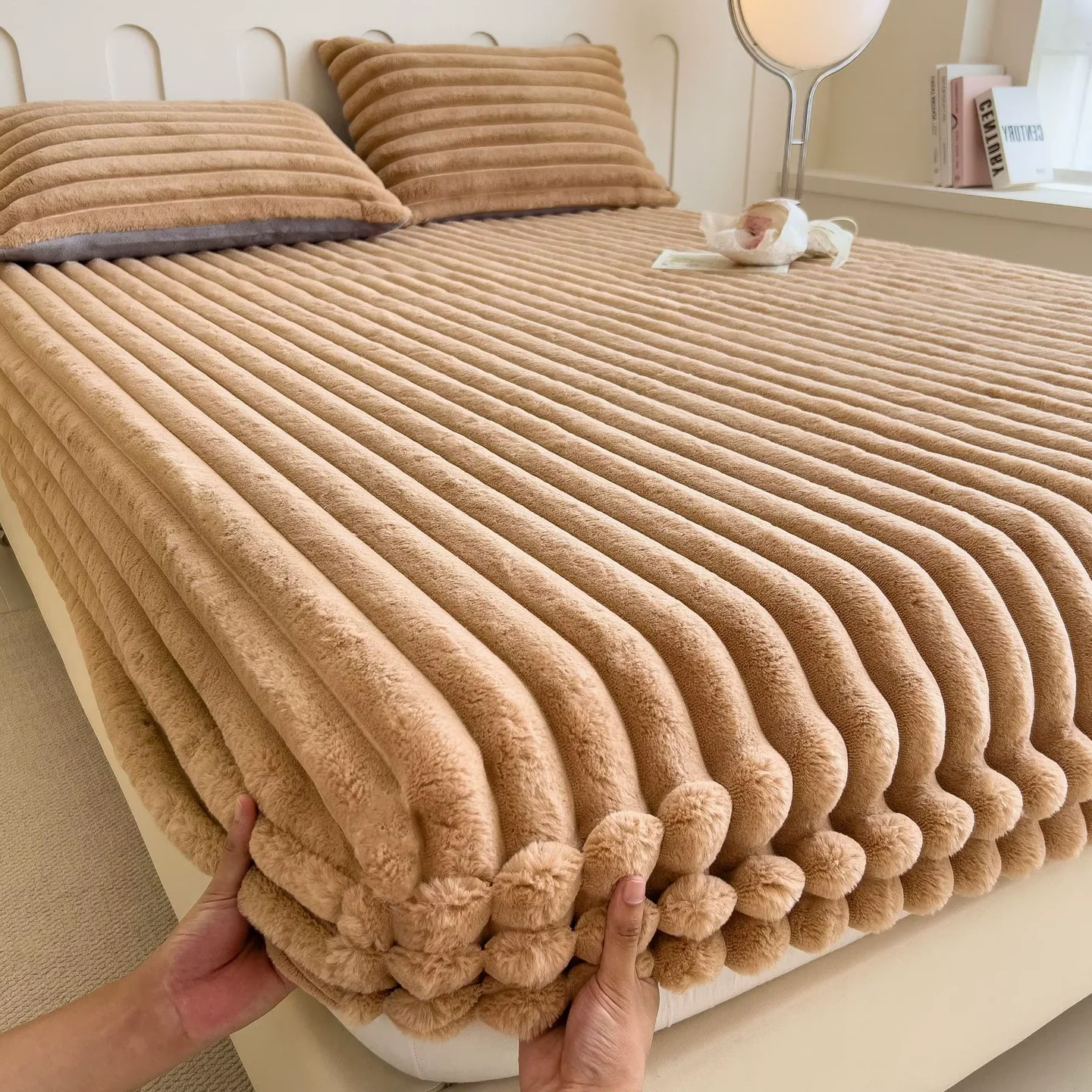Ribbed Fitted Sheet Set with Deep Pocket Elastic and Breathable Fabric All Vera Mart