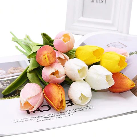 Artificial Tulip Stems with Realistic Petals and Flexible Design, 13.7 Inches All Vera Mart