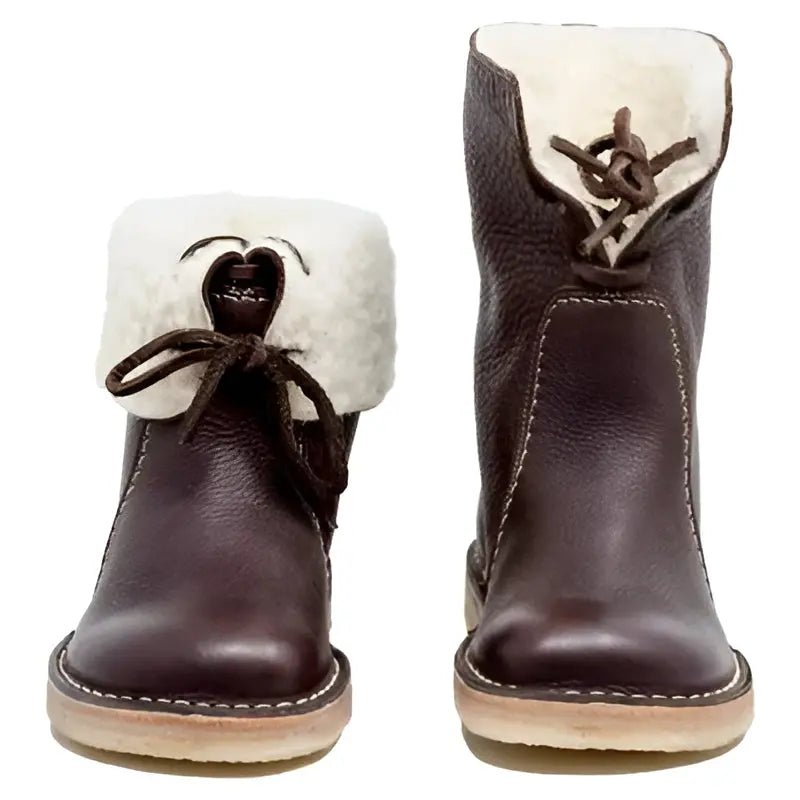 Leather Boots with Wool Lining and Crepe Rubber Sole, Fold-Over Cuff All Vera Mart