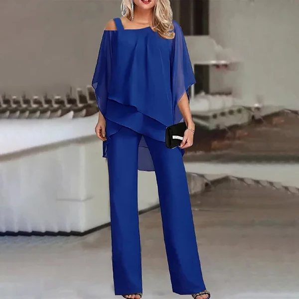 Two-Piece Matching Set with Fitted Top and Tailored Bottoms, Cotton Polyester Blend All Vera Mart
